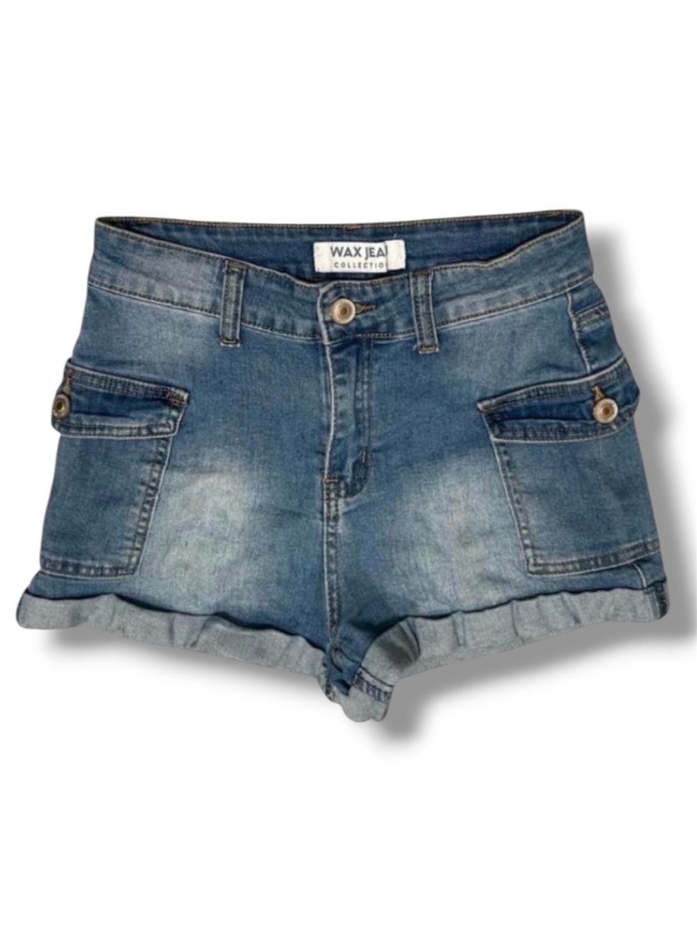 Wax Jean Medium Wash Cargo Denim Shorts High Rise Pockets | Women’s size small